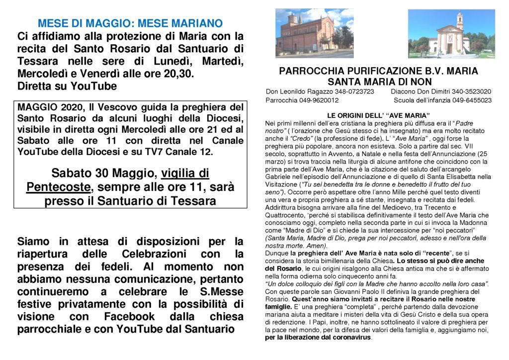 Sabato 30 Maggio Vigilia Di Pentecoste Sempre Alle Ore 11 Sara Presso Il Santuario Di Tessara